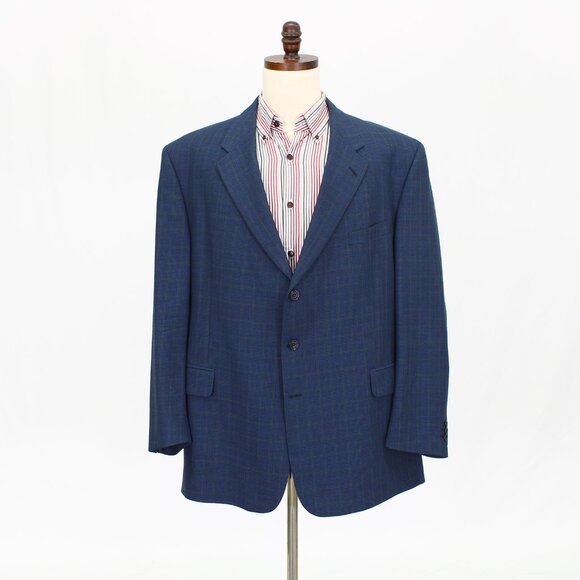 Bespoke 50R Blue Check 3-Button Sport Coat Blazer Jacket T516